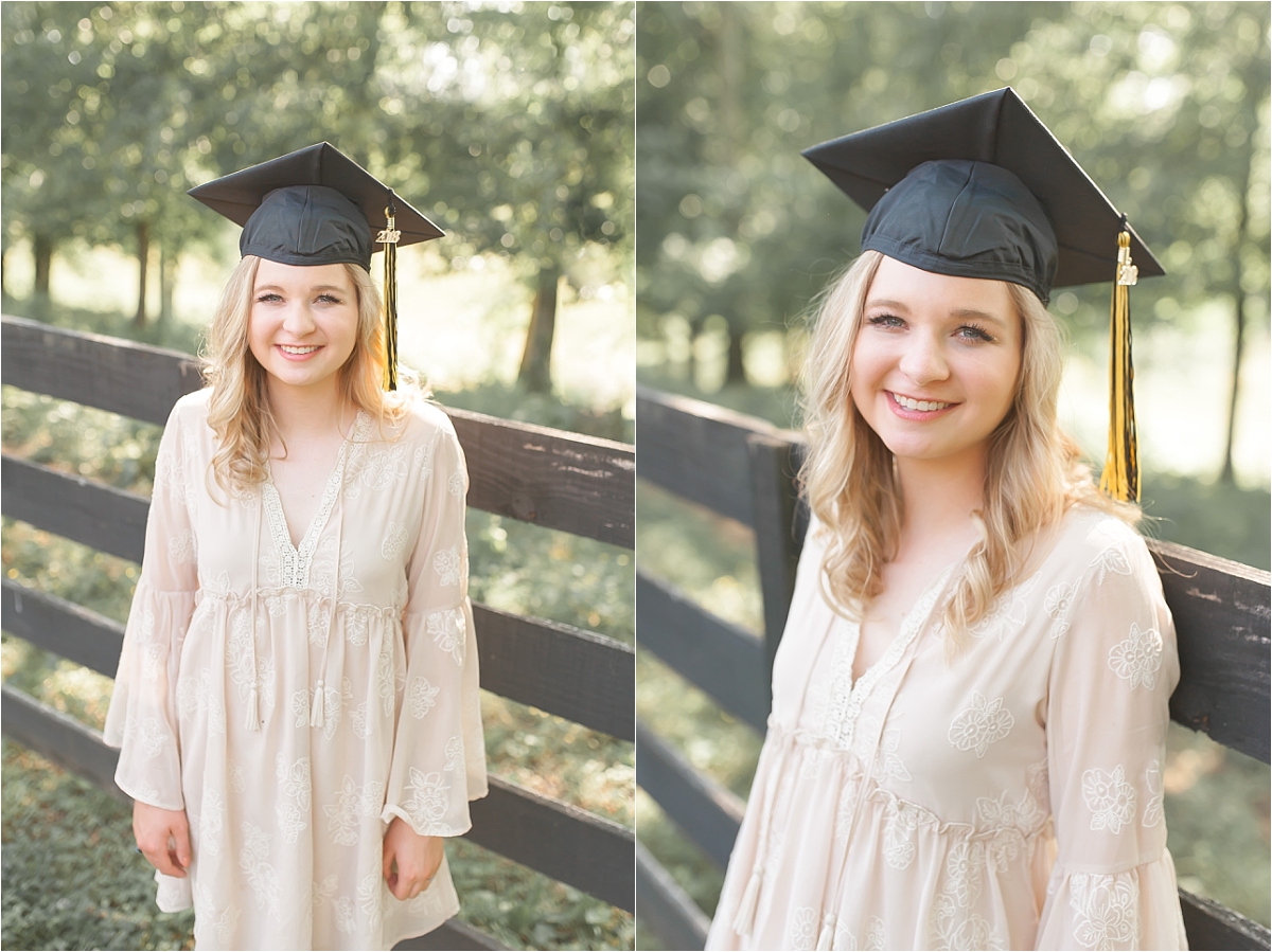 Beautiful portrait of graduation senior in her graduation cap and grown during her senior portrait photography session