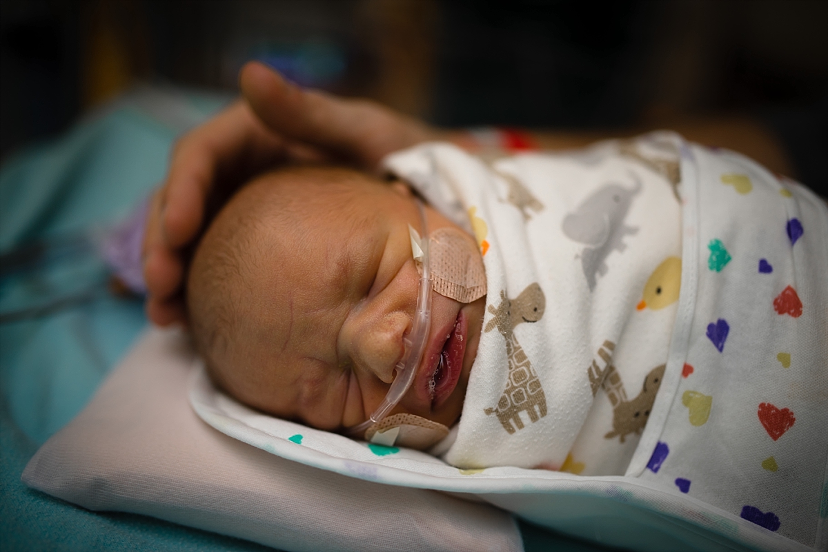 Swaddled newborn during his Atlanta NICU Fresh 48 photography session at CHOA by Atlanta birth photographer Amber Watson
