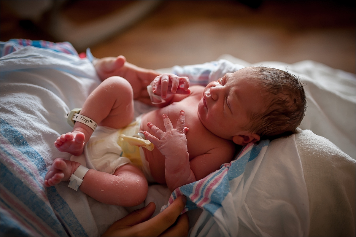 Unswaddled newborn baby after birth at Piedmont Hospital in Metro Atlanta